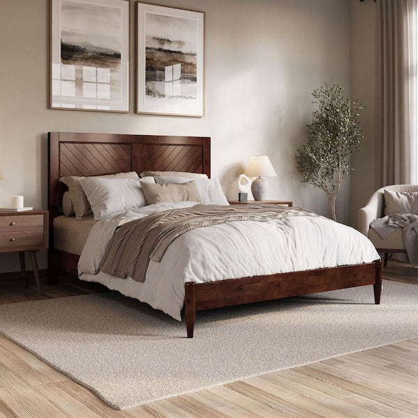 AFI Berkshire Walnut Brown Solid Wood Frame Queen Low Profile Platform Bed