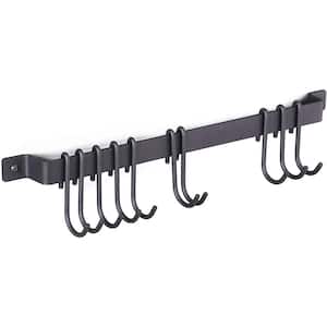 Gourmet Black Wrought Iron Hanging Utensil Rack with 10 Hooks, Wall Mounted 17 Inch