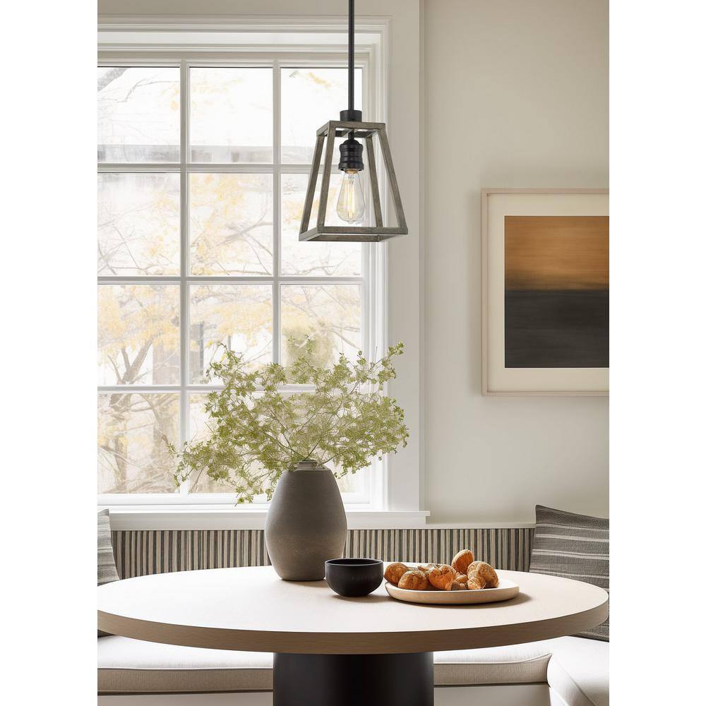 Cartwright Textured Black Metal Farmhouse Pendant Light with Gray Oak Shade