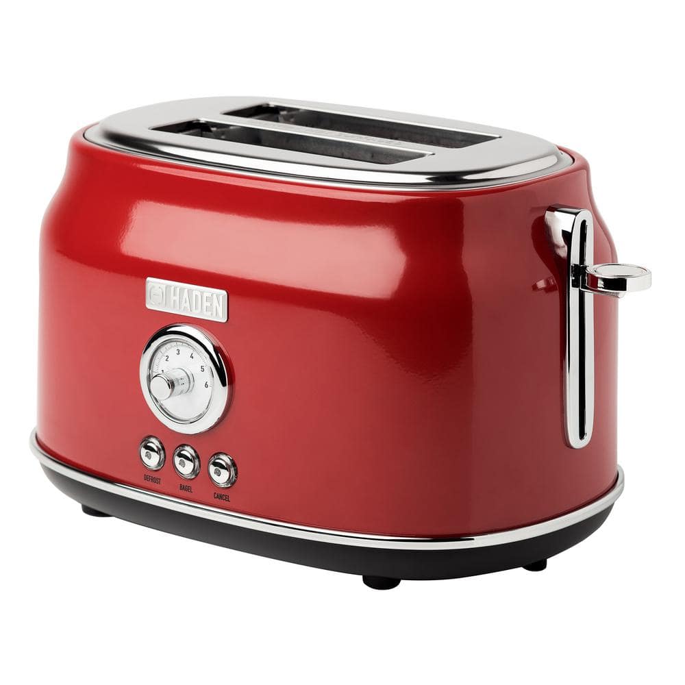 HADEN Dorset 1500Watt 2Slice Wide Slot Red Retro Toaster with Removable Crumb Tray and