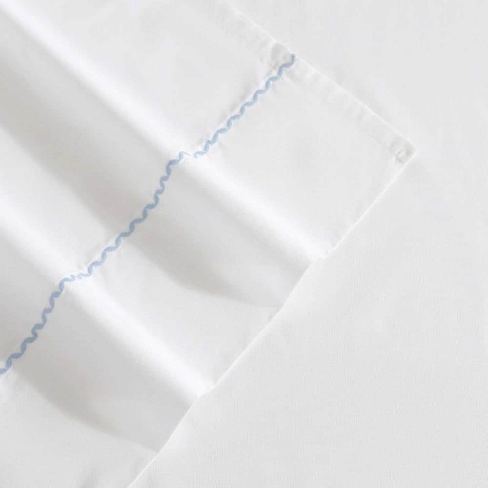 Twin Blue Cotton Percale Embroidered Sheet Set