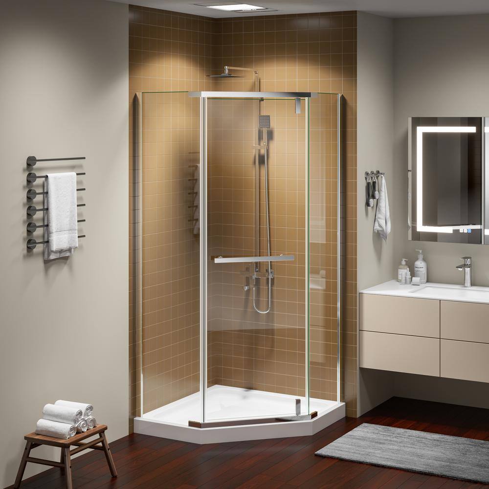 36" x 72" Chrome Neo-Angle Pivot Semi-Frameless Shower Enclosure