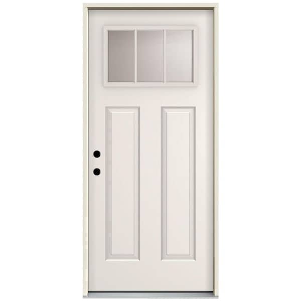 Steves & Sons 36 in. x 80 in. Element Series 3 Lite Right-Hand Inswing White Primed Steel Prehung Front Door with 4-9/16 in. Frame
