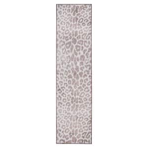 Miya Leopard Brown 2.5 ft. x 10 ft. Animal Print Washable Runner Rug