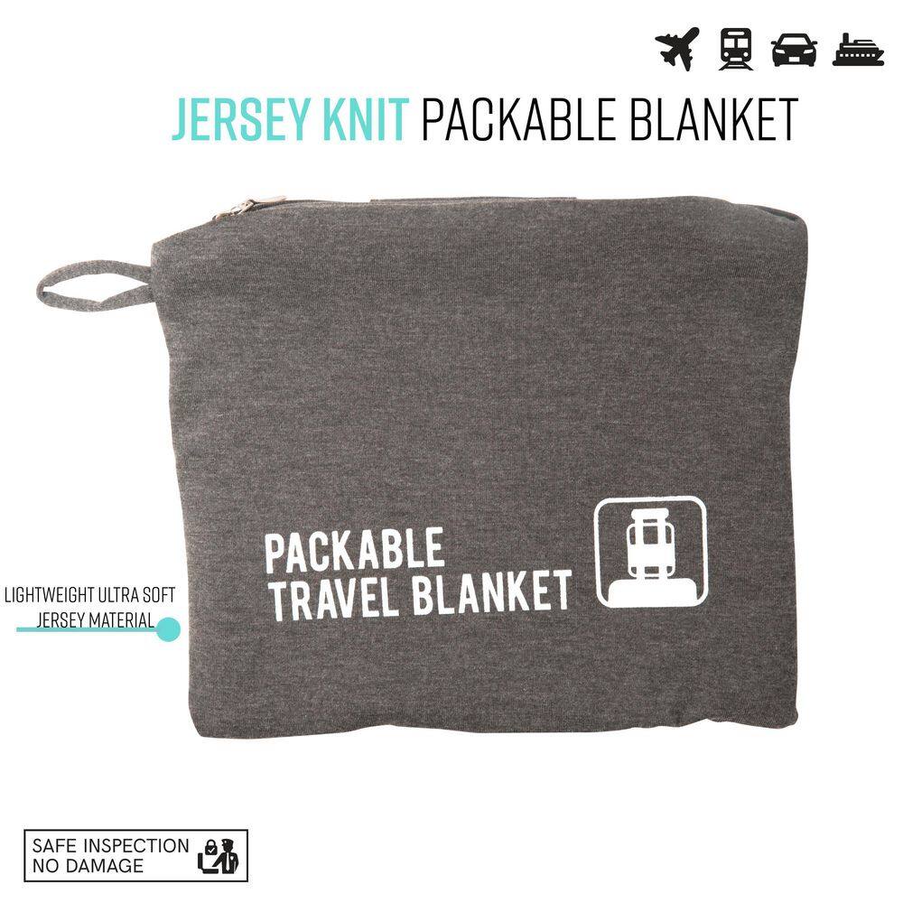 Grey Cotton Jersey Knit Packable Travel Blanket