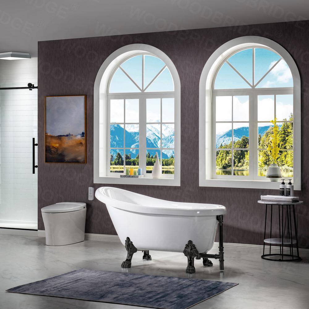 White Acrylic Slipper Clawfoot Bathtub with Matte Black Trim