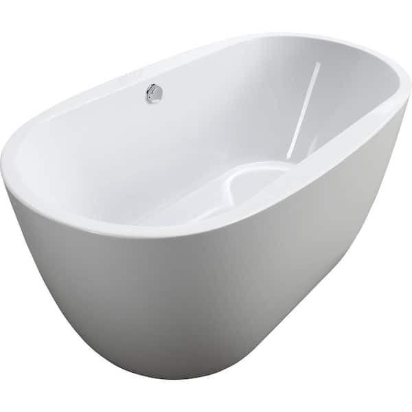 Bellaterra Home Genoa 59.04 in. Acrylic Flatbottom Non-Whirlpool Freestanding Bathtub in Glossy White
