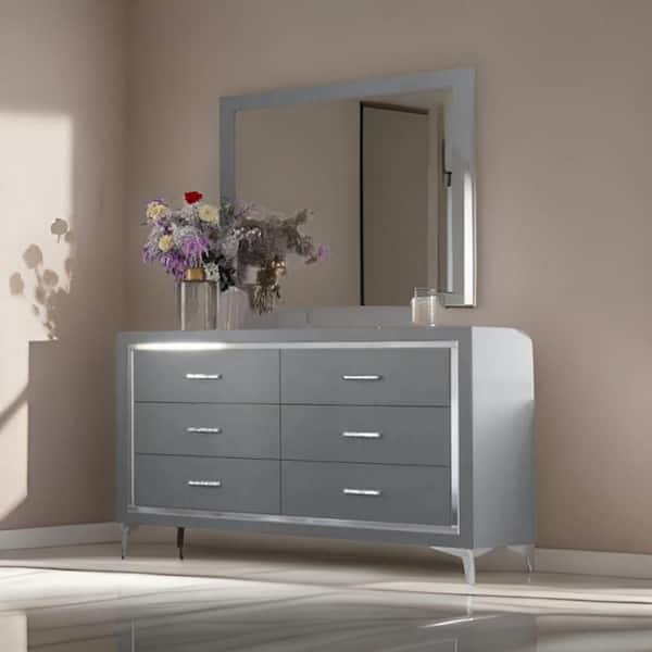 Gray 1 in. W x 39.57 in. H Modern Square Wood Dresser Mirror
