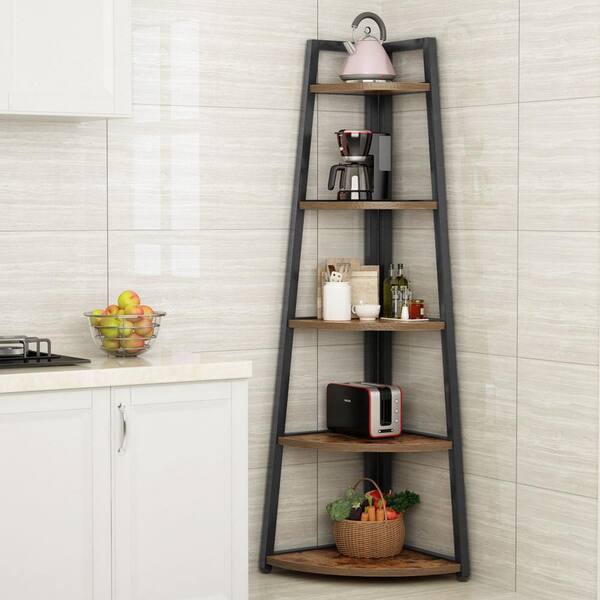 Jannelly 70.8 in. Rustic Brown Wood and Black Metal Frame 6 Tier Radia