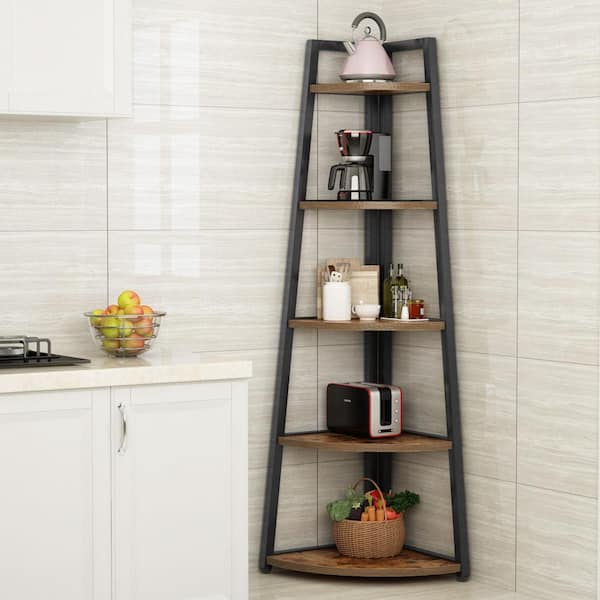 Andrea 70 in. Rustic Brown Wood 5-Shelf Ladder Bookcase with Open Back