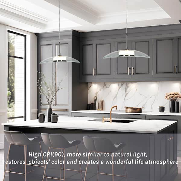 Contemporary 12-Watt 1-Light Plated Black Nickel Bell Integrated LED Pendant Light with Clear Glass Shade