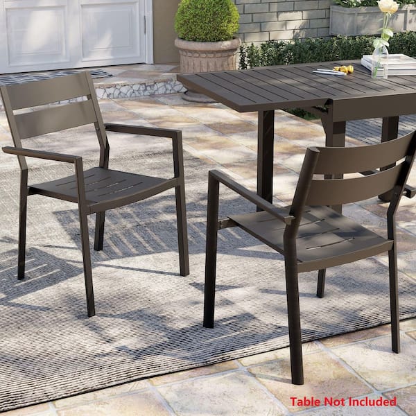 Pellebant Black Stackable Armchairs Rust-Proof Aluminum Outdoor Dining Chairs Set of 2