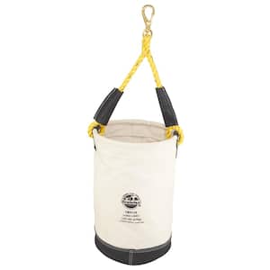 12 in. Utility Canvas Tool Bucket Leather Bottom in White with Hook