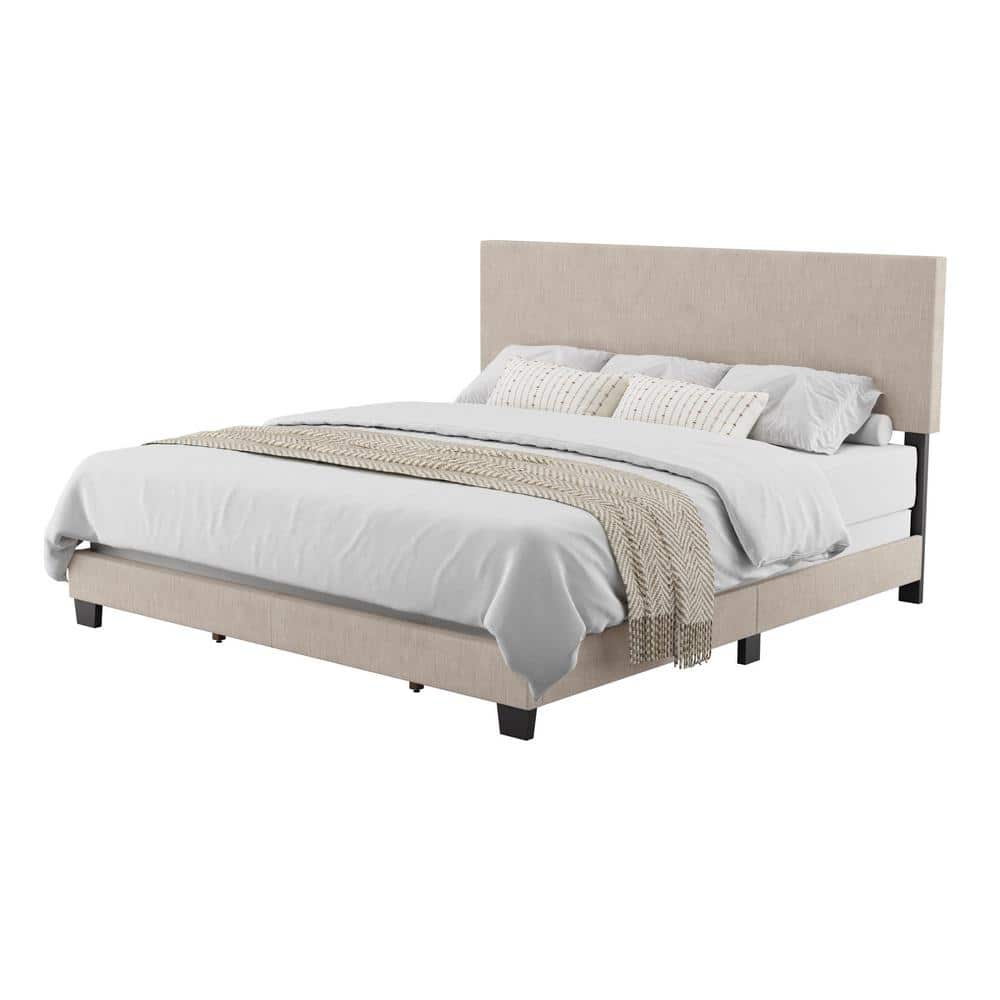 Celeste Beige Upholstered King Bed with Padded Headboard