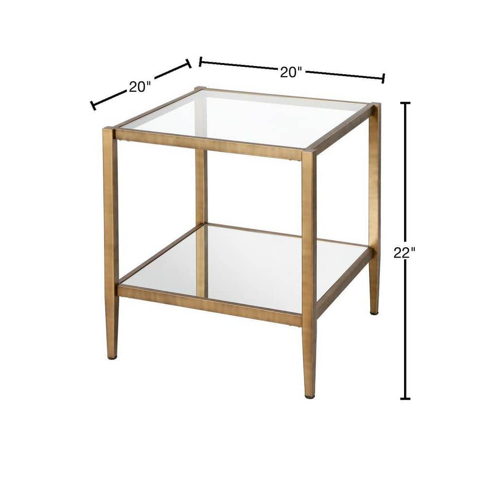 Elegant Brass Metal and Mirrored Glass 20" Side Table