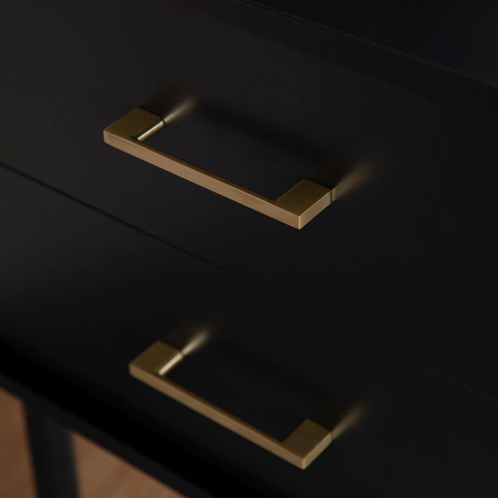 Black Wood and Metal 2-Drawer Side Table with Storage