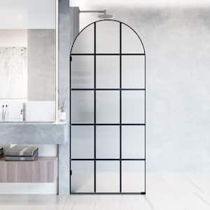 Arden 34 in. W x 78 in. H Frameless Fixed Shower Screen Door in Matte Black with 3/8 in. (10mm) Fluted Glass
