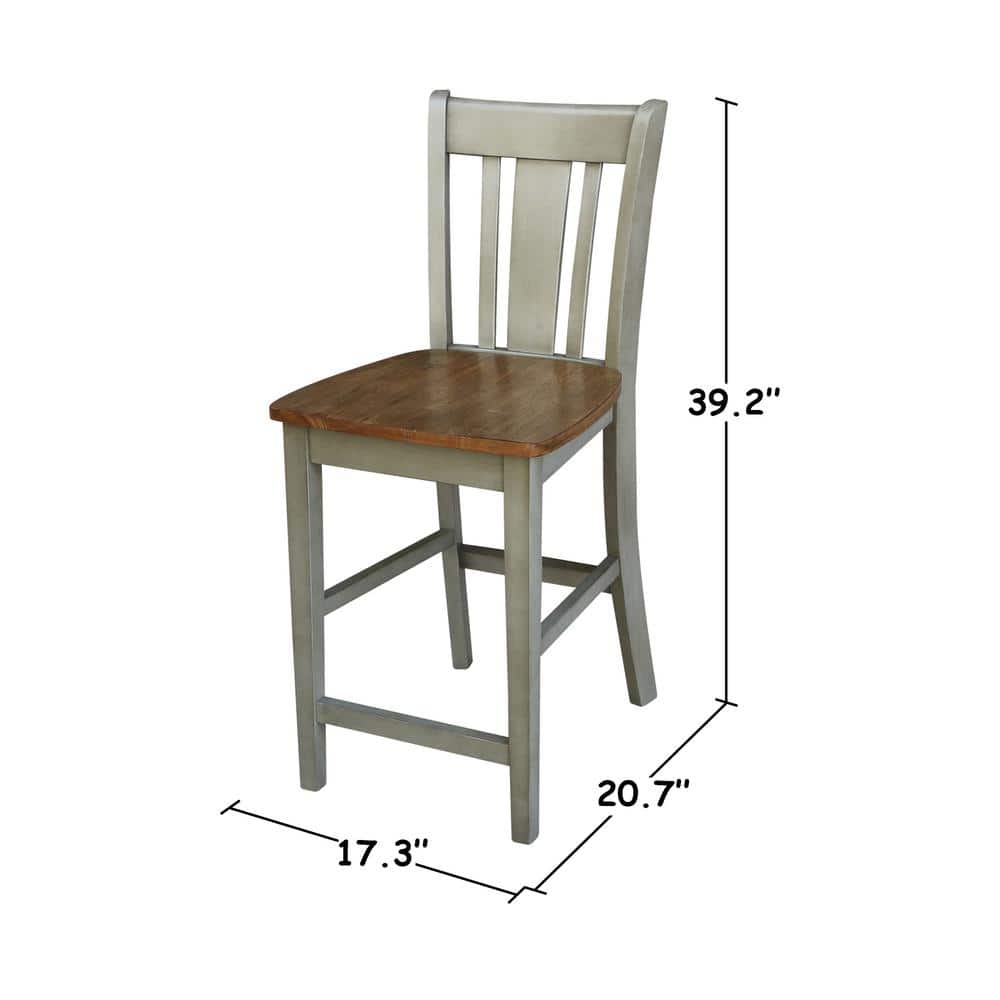 Distressed Hickory and Stone 24" Solid Wood Counter Stool