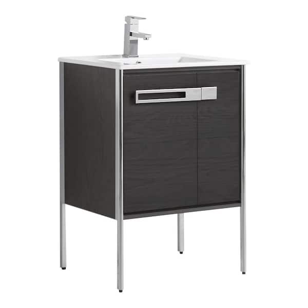 Oakville 24 in. W x 18.32 in. D x 33.5 in. H Bath Vanity in Black Coal Oak with White Ceramic Top
