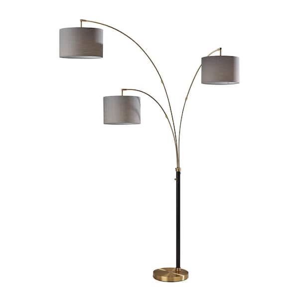 Adesso Bergen 82 in. Black and Antique Brass 3-Arm Arc Lamp