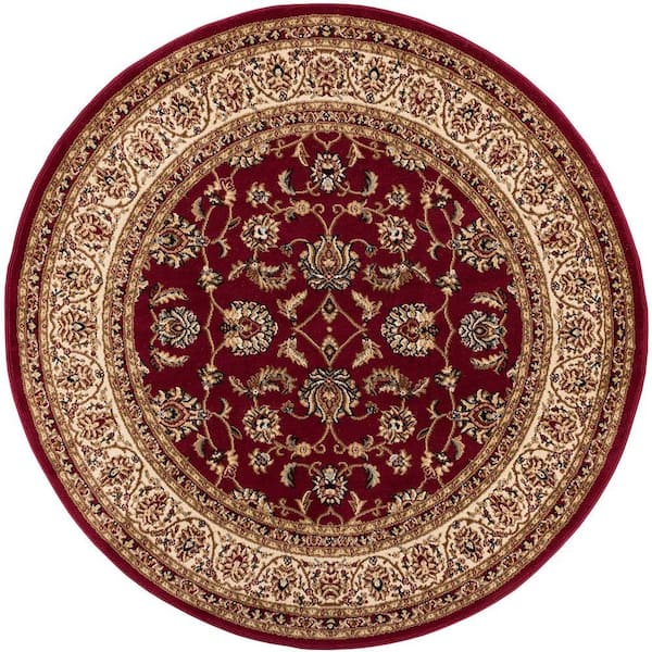 Well Woven Barclay Sarouk Red 5 ft. Traditional Floral Round Area Rug