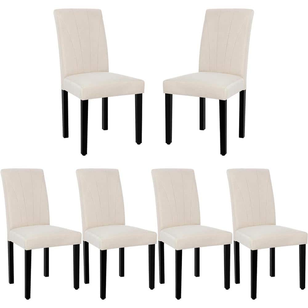 VECELO Beige Fabric Dining Chairs Modern and Solid Wood Leg and High ...
