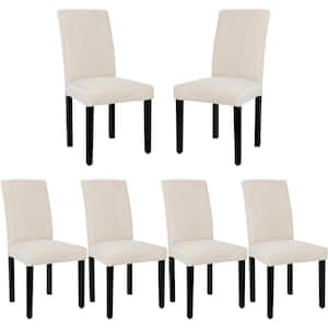 Beige Fabric Dining Chairs Modern and Solid Wood Leg and High Back Chairs for Kitchen/Living Room Upholstered (Set of 6)