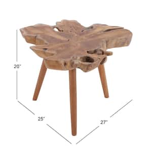 25 in. Brown Handmade Live Edge Large Round Wood End Accent Table with Tripod Legs