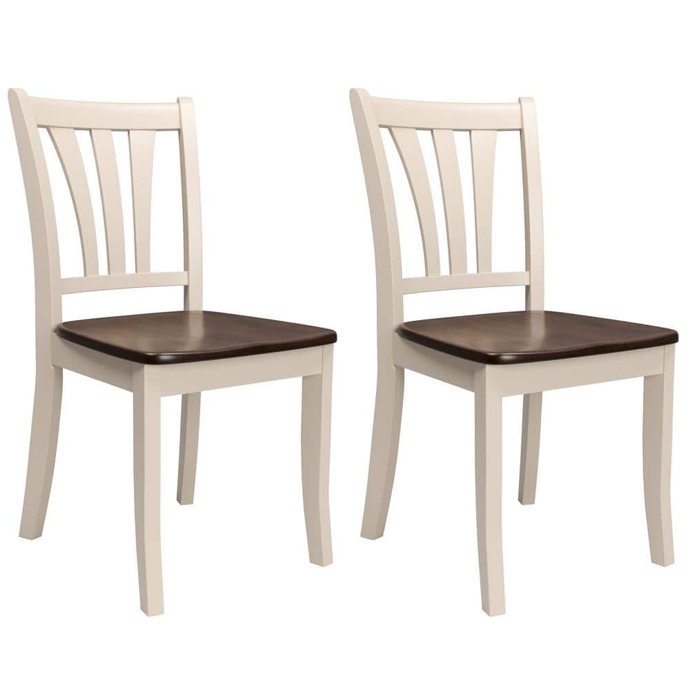 High Ladderback Cream and Brown Wood Side Chair Set