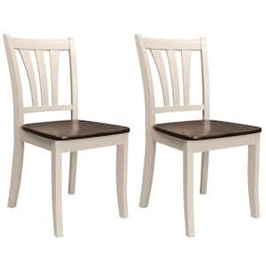 Dillon Dark Brown and Cream Solid Wood Curved Vertical Salt Backrest Dining Chairs (Set of 2)