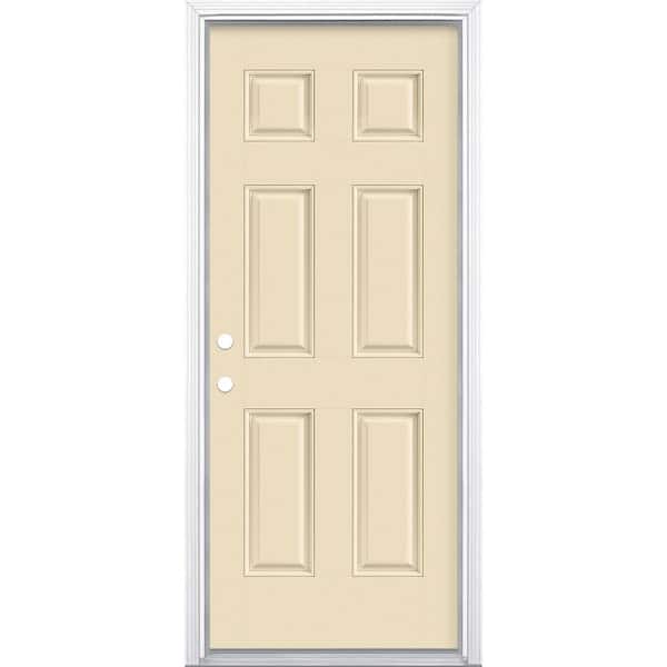 Masonite 32 in. x 80 in. 6-Panel Golden Haystack Right-Hand Inswing Painted Smooth Fiberglass Prehung Front Door with Brickmold
