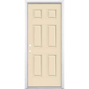 32 in. x 80 in. 6-Panel Golden Haystack Right-Hand Inswing Painted Smooth Fiberglass Prehung Front Door with Brickmold