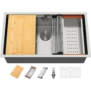 33 in. Drop-In Stainless Steel 16-gauge Kitchen Sink in Single Bowl Sinks with Cutting Board & Drying Rack