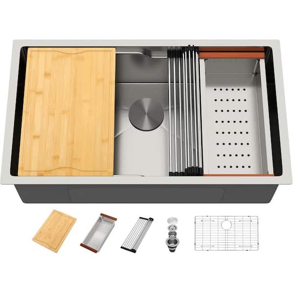 22 in. Drop-In Stainless Steel 16-gauge Kitchen Sink in Single Bowl Sink with Cutting Board and Drying Rack
