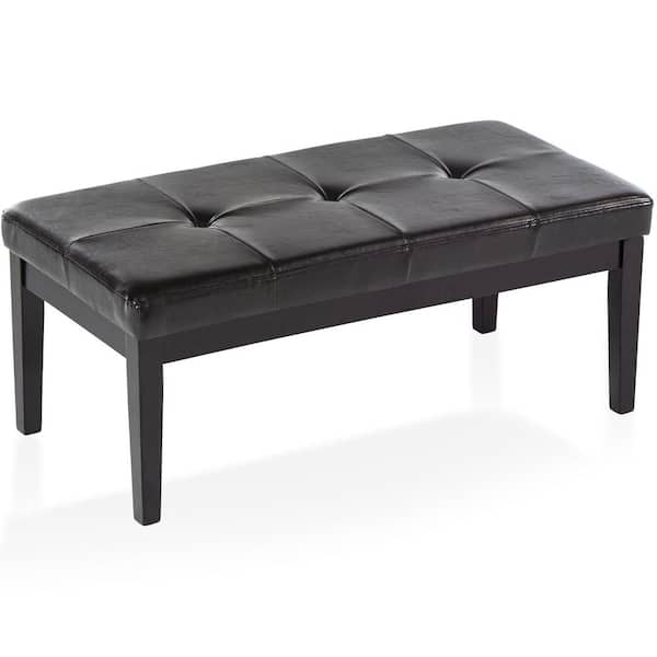 GOOD & GRACIOUS Upholstered 42 ft. x 20 ft. Black Polyester Blend Bedroom Bench with Rubberwood Leg