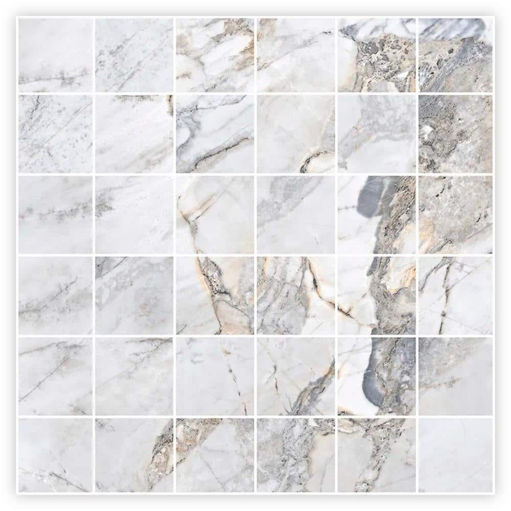 Splendor 11.81 in. x 11.81 in. Polished Pale Gray Porcelain Mosaic Square Wall and Floor Tile 10.65 sq. ft./case-11 Pack price history on PriceWatchPro