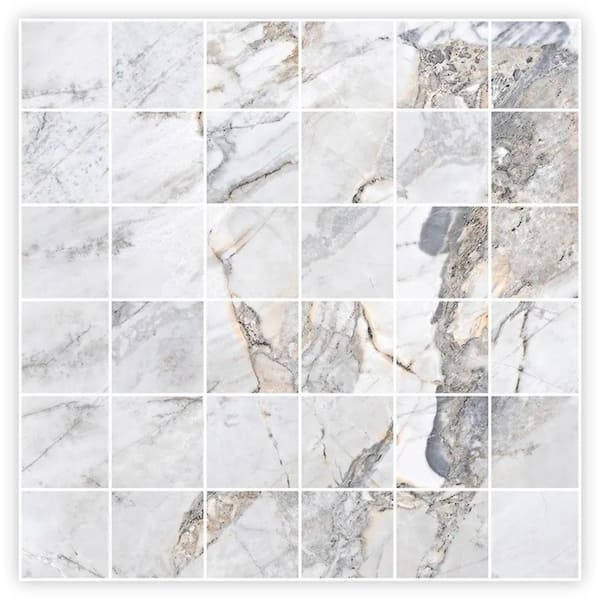 Apollo Tile Splendor 11.81 in. x 11.81 in. Polished Pale Gray Porcelain Mosaic Square Wall and Floor Tile 10.65 sq. ft./case-11 Pack