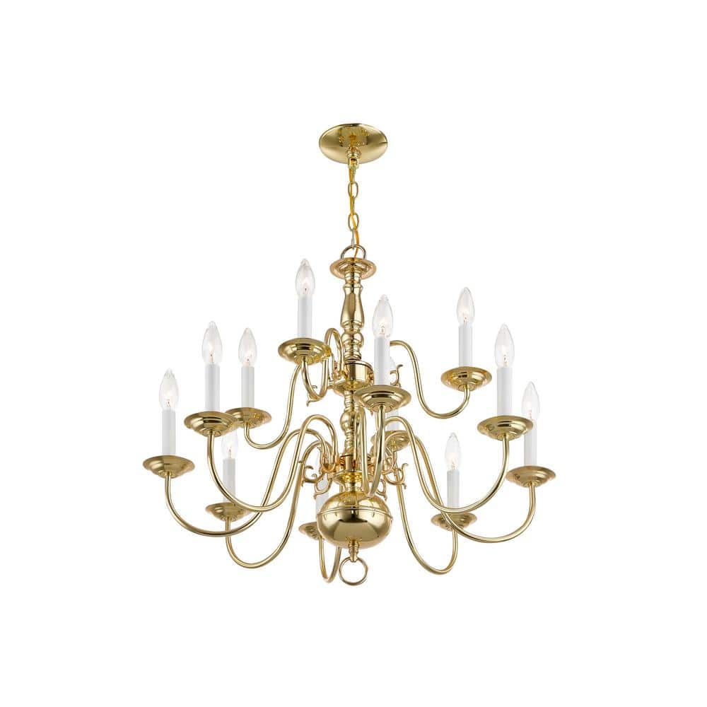 Williamsburgh Polished Brass 12-Light Colonial Chandelier