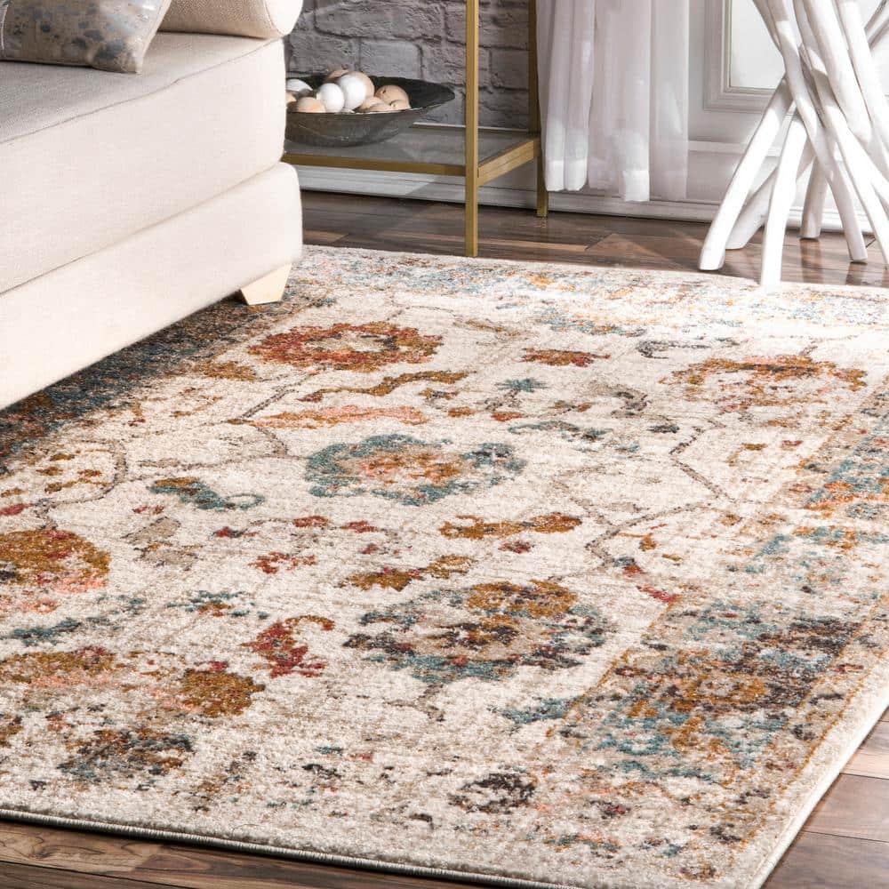 Cecil 10' x 14' Red and Beige Floral Synthetic Area Rug