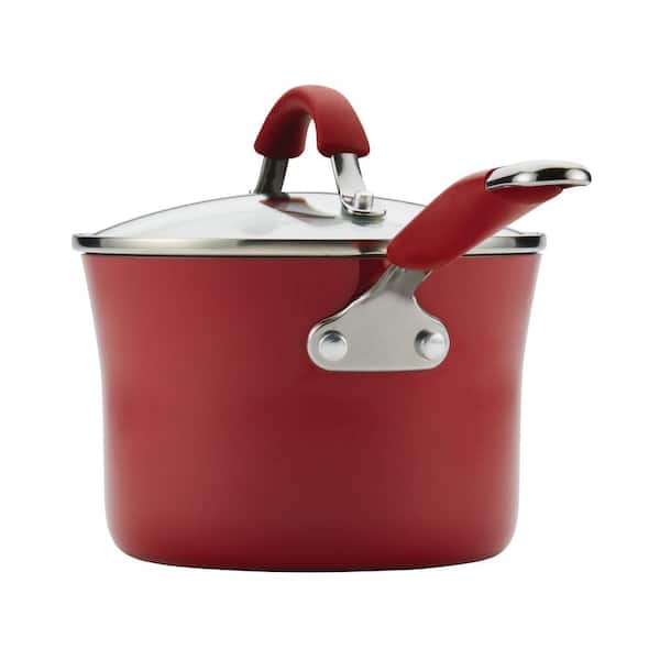  Rachael Ray Cucina Nonstick Cookware Pots and Pans Set, 12  Piece, Cranberry Red & Cucina Nonstick Sauce Pot/Saucepot with Steamer  Insert and Lid, 3 Quart, Cranberry Red: Home & Kitchen