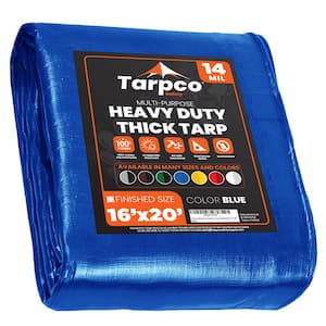 16 ft. x 20 ft. Blue 14 Mil Heavy Duty Polyethylene Tarp, Waterproof, UV Resistant, Rip and Tear Proof