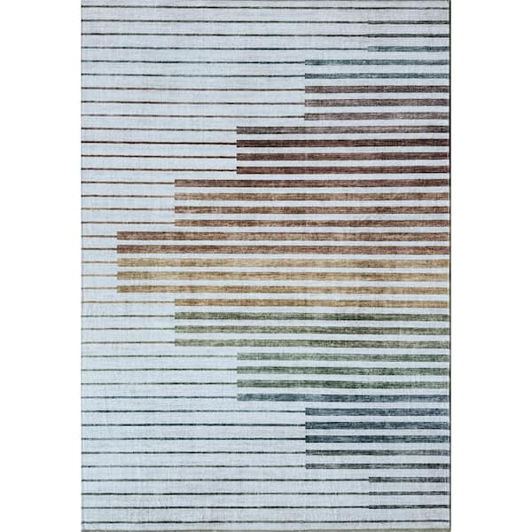 4 ft. x 6 ft. Beige Blue and Brown Striped Area Rug