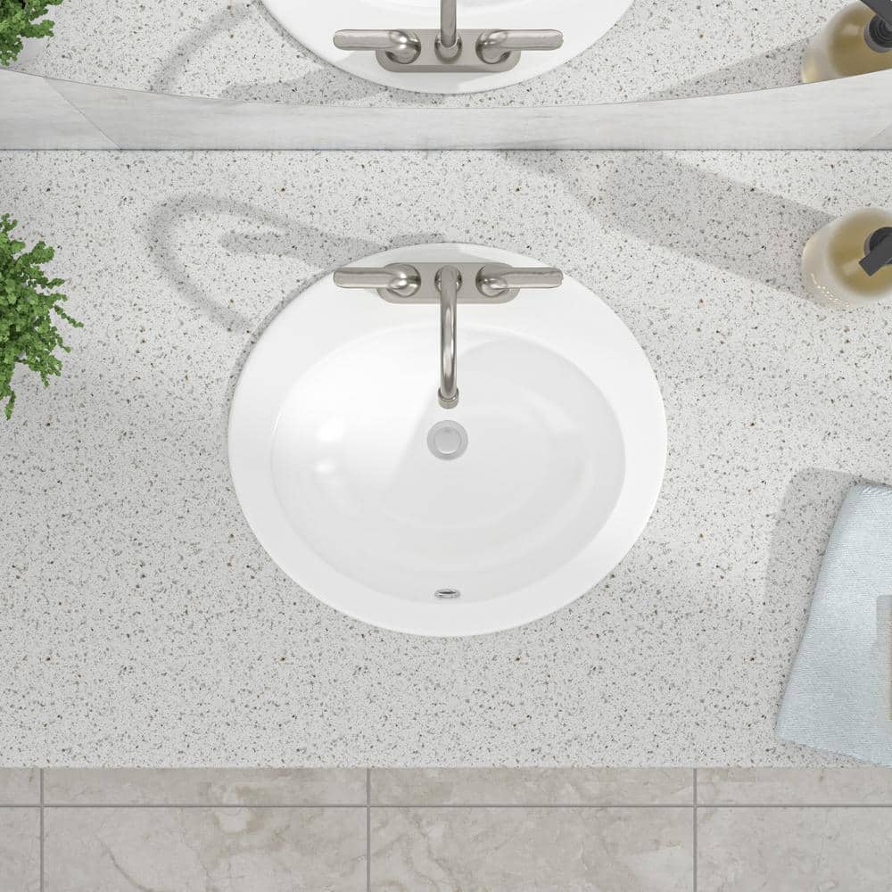 Glossy White Ceramic Oval Drop-in Bathroom Sink with 3 Faucet Holes