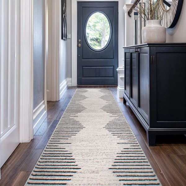 Bohemian Stripes Cream 2 ft. 7 in. x 12 ft. Runner Rug