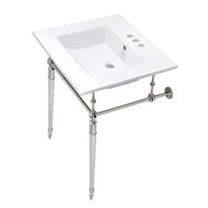 Edwardian Ceramic White Console Sink Basin and Leg Combo in Polished Nickel