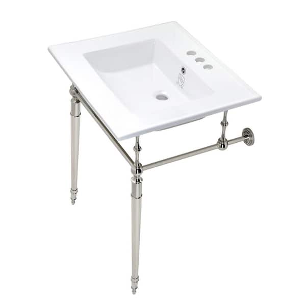 Kingston Brass Edwardian Ceramic White Console Sink Basin and Leg Combo in Polished Nickel