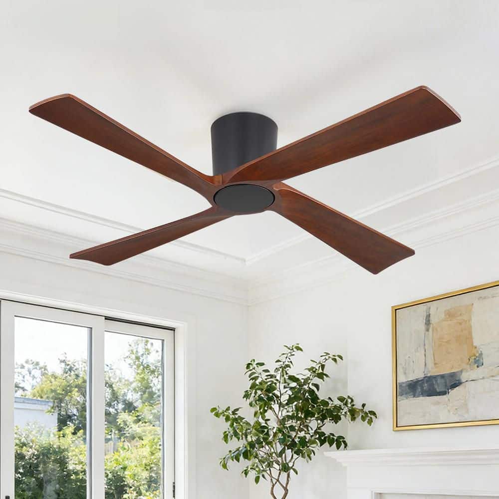 48 in. 5 Soild Wood Blades DC Motor Indoor Flush Mount Standard Celling Fan with Remote, Black and Walnut price history on PriceWatchPro