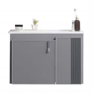 Victoria 24 in. W x 18 in. D x 16 in. H Wall Mounted Single Sink Bath Vanity in Grey with Solid Wood and Ceramic Top