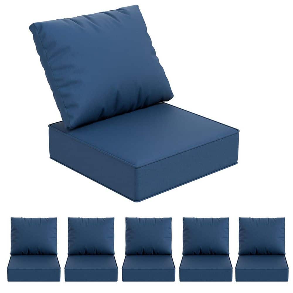 24 in. x 24 in. x 6 in. 6-Piece Olefin Outdoor Cushion Seat Deep Thick Chair Cushion Set Removable Washable Cover, Blue price history on PriceWatchPro
