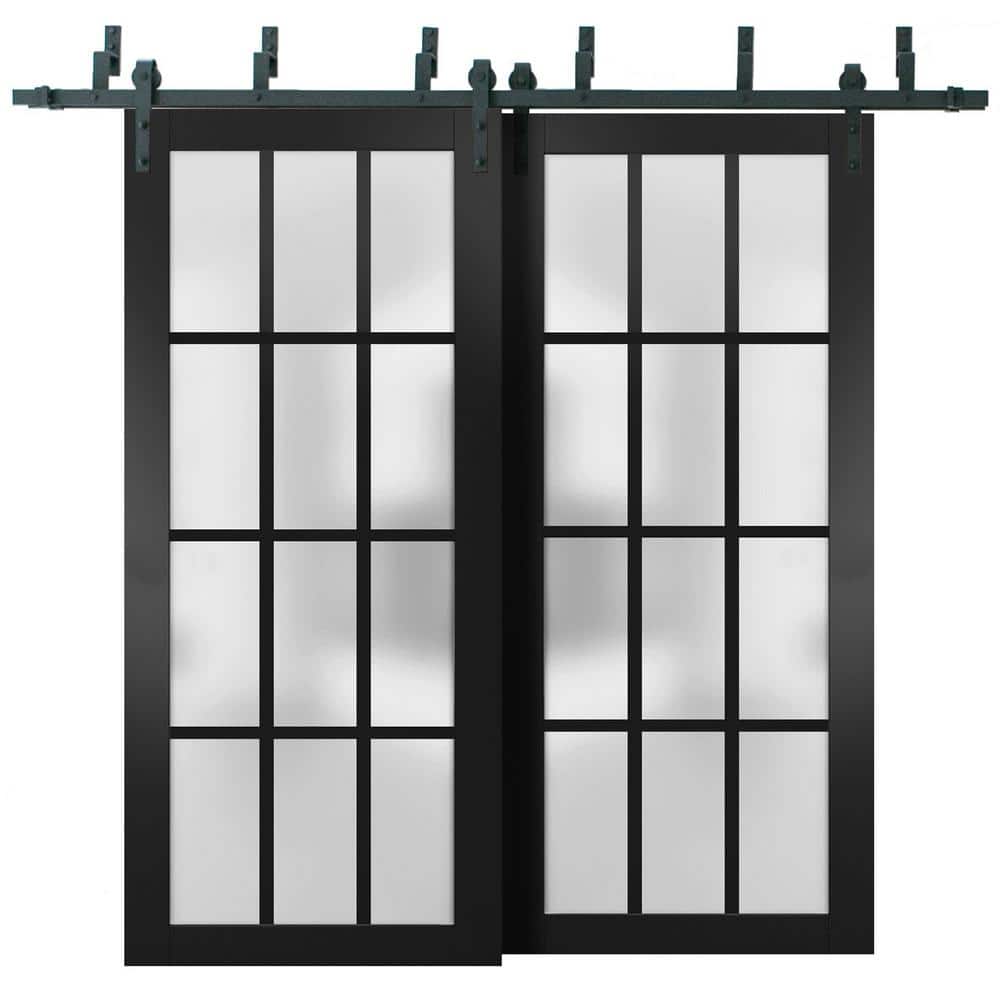 72 in. x 84 in. 2 Panel Frosted Glass Black Matte Solid Wood Sliding Barn Door with Hardware Kit price history on PriceWatchPro